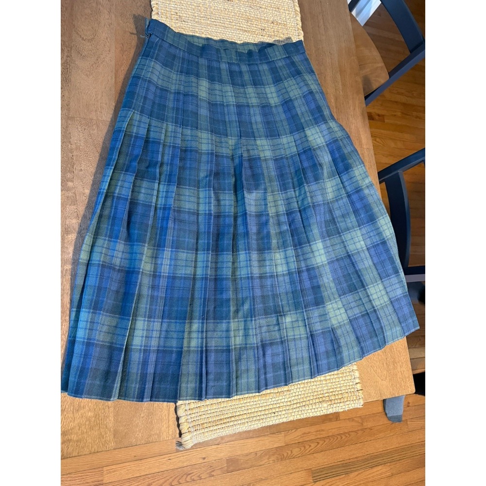 James Pringle Weavers Blue Green Plaid Scottish Midi Wrap Wool‎ Size 18